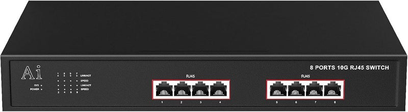 TEROW 8-Port 10G Ethernet Switch, 8 x 10Gb RJ45 Ports, Directly Connect cat 6 Network Cablet,Support 100/1000/10GMbps Auto MDI/MDIX, 160Gbps Switching Capacity,Plug and Play, Unmanaged Switch Rackmountable - Image 1